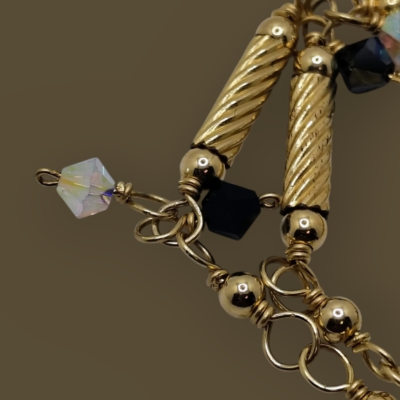 90s Vintage Elegant Gold Tone and Black Beaded Bracelet - Picture 8 of 9